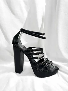 Bebe Leather Platform Ultra High Heels Buckles Glam Punk Rock Formal Croc Size 9 - Picture 1 of 5