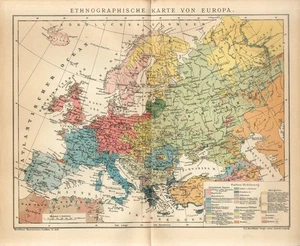 1876 EUROPE ETHNOGRAPHIC MAP PEOPLE and LANGUAGES SPOKEN Antique Map - Picture 1 of 1