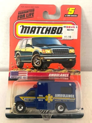 Matchbox FORD AMBULANCE - 1999 #5 Matchbox USA Series 1 - Blue, Ridge New York - Image 1 of 3