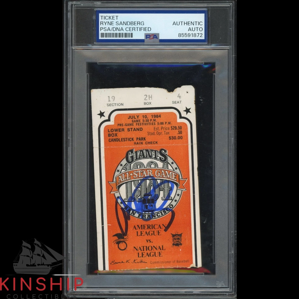 Ryne Sandberg signed 1984 All Star Game Ticket PSA DNA Slab Cubs HOF Auto C5076 - Image 1 of 1