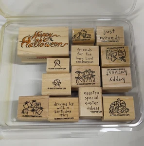 Vintage 2005 Seasonal Mixed 13pc Stampin Up! Stamps + Extra Stamp Fall Cristmas - Picture 1 of 2