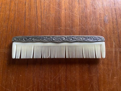 Antique 1940's Silver Plate Comb with Ornate Floral Design Vanity 7” Vintage - Image 1 of 4