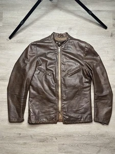 VINTAGE 60s-70s SCHOTT USA LEATHER CAFE RACER JACKET SIZE 40 Patina Brown Talon - Imagen 1 de 19