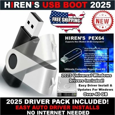 Hiren's Boot 2025 USB PC Repair Recovery & Disk HD Tools Password 2025 Drivers - Image 1 of 4