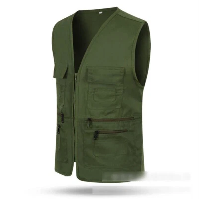 Nuevo Chaleco Para Hombre Sin Mangas Utilitario Multi Bolsillo Cremallera Caza Pesca Tiro Mosca Foto 1 de 4