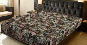 New Stunning Black Kantha Hand Block Print Bedspread Handmade Blanket King Size - Picture 1 of 4
