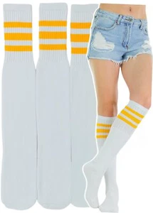 Women's Pack of 3 Pairs of Over the Calf Tube Socks w/Colored Stripes - Gold ... - Picture 1 of 5