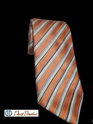 Corbata de seda a rayas naranja y azul David Donahue Foto 1 de 4