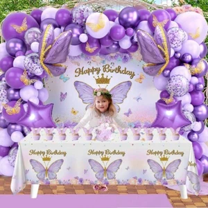 Schmetterling Geburtstag Deko Set - Lila, Mädchen Geburtstag Deko Set - Bild 1 von 7