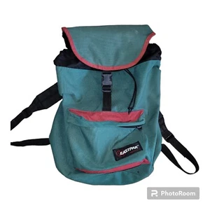 90'S Eastpak Backpack Green & Rust Drawstring Flap Top Ruck Bag Made In USA Rare - Picture 1 of 17