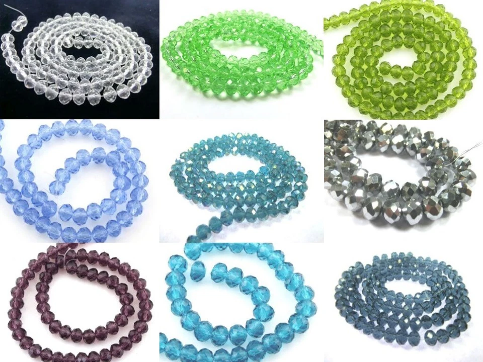 FACETTIERTE Glasperlen 6mm Rondelle Glas Farbwahl klar blau grün silber basteln - Bild 1 von 1