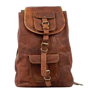 Hombre Cuero Genuino Vintage 16" Mochila Portátil Bandolera Cartera - Imagen 1 de 4