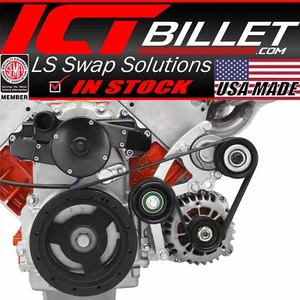 LS Low Mount Alternator Bracket for Electric Water Pump w/ Tensioner Compatib... - Foto 1 di 10