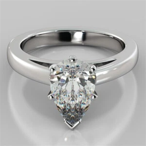 2.00 Ct Pear Cut Lab Grown Diamond Engagement Ring 14K Solid White Gold Size 7 - Picture 1 of 6