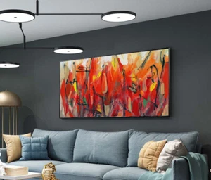 Pintura al óleo grande sobre lienzo hecha a mano arte moderno abstracto oficina decoración de pared 48" - Imagen 1 de 5