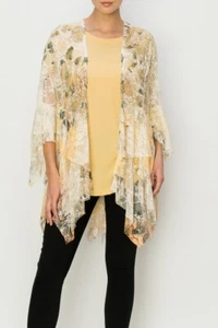 NEW ORIGAMI cardigan LACE BOHO WESTERN shark bite floral SM-3XL KIMONO yellow - Picture 1 of 9