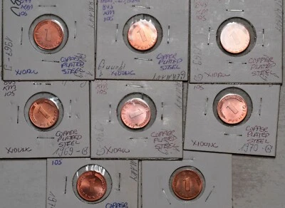 1967-J 1968-G 1969-D 1969-G 1970-D 1970-G 1970-F 1989-J ALEMANIA 8x 1 PFENNIG UNC Foto 1 de 2