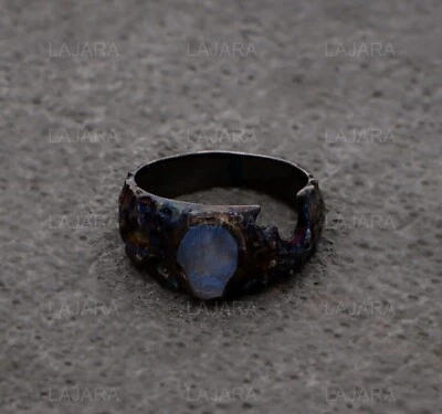 RAW RAINBOW MOONSTONE MENS RING 925 STERLING SILVER RING CRACK RING GIFT FOR HIM - Image 1 of 4