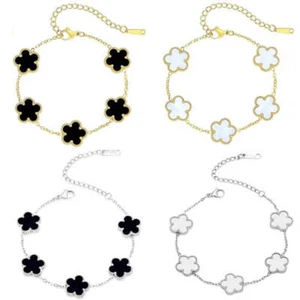 Lucky Clover Women's Hand Bracelets Double Sided Flowers Jewellery Gifts Stainle - Picture 1 of 38