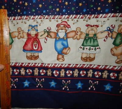 Oso de peluche de Navidad Dianna Marcum borde tela azul 1,75 yardas bastón de caramelo estrella Foto 1 de 4