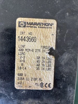 MARATHON 1443560 400 AMP TERMINAL BLOCK 400 MCM 3 Pole  - Image 1 of 4