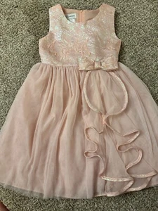 EUC Bonnie Jean Girls 6X Pink Brocade Jacquard Bow Special Occasion Dress - Picture 1 of 7