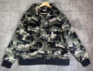 Lucky Brand Hoodie Women XL Green Black Camo Zip Up Long Sleeve Sherpa Teddy - Picture 1 of 12