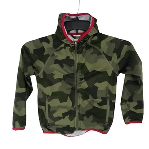 HANNA ANDERSSON DOWN HOODED JACKET CAMO NAVY 110/5 *FLAW* - Picture 1 of 7