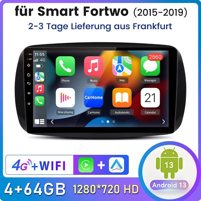 4+64G Android13 Autoradio Navi GPS 4G DAB FM Für Mercedes Benz Smart 453 Carplay - Bild 1 von 4