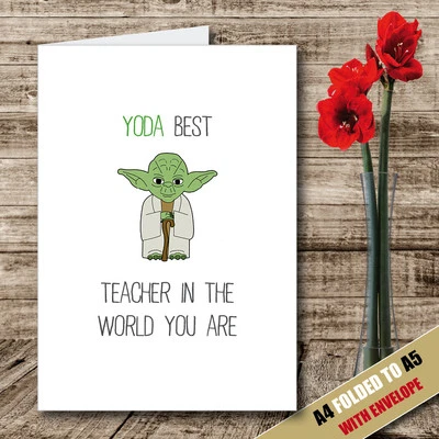Star Wars TEACHER Card Yoda Best Teacher in the World Thank you Cute Funny  - 21 - Image 1 of 3