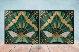 Azulejos de cerámica de diseño Art Deco - Juego de 2 azulejos de decoración de pared Art Deco, azulejos Art Deco - Imagen 1 de 3