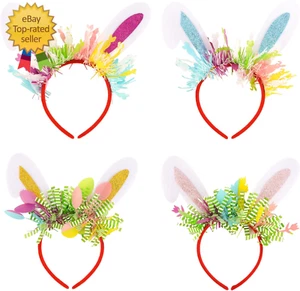 Easter Headband, 4 Pcs Easter Bunny Ears Headband for Women Girls 4 Colors Rabbi - Picture 1 of 12