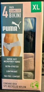 Puma Ladies 4-Pack Seamless Bikini Panties Soft Ultra-Stretch, Multicolor, XL - Picture 1 of 4