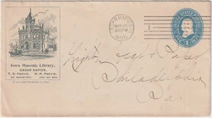 1895 Cedar Rapids Iowa Illust advt cover IOWA MASONIC LIBRARY (d318) - Picture 1 of 2