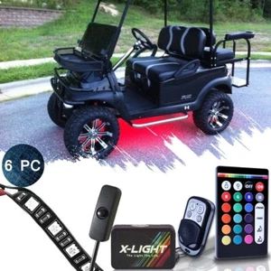 6pc LED Golf Cart Lighting Glow Neon Lights Pod Kit EZGO RXV TXT With 2 Remote - Picture 1 of 8