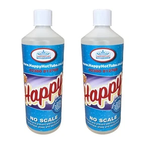 2 x 1 Litre Happy Hot Tub No Scale Inhibitor Limescale Remover Tubs Spas Away - Imagen 1 de 3