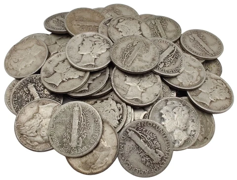50 Mercury Dimes Roll 90% Silver Full Dates Average Circulated Cover