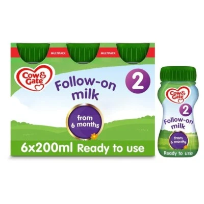 Cow & Gate 2 Follow On Baby Milk Formula Liquid 6-12 Months Multipack - Изображение 1 из 3