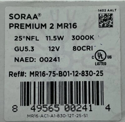 Soraa MR16 LED Replacement lamp VIVID 2 11.5W 12 Volt 51mm 25º M250 EXZ 80CRi  A - Image 1 of 4