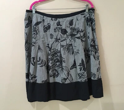 Talbots Skirt Women 16W Black White Gingham Check Floral Butterfly Pleated - Image 1 of 4