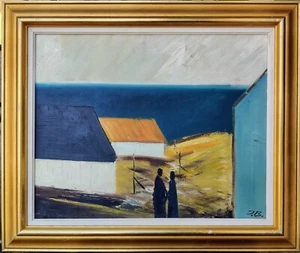 TWO PERSONS BY THE SEA, original oil painting - Picture 1 of 7
