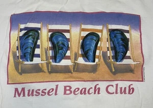 VINTAGE 1992 “MUSSEL” MUSCLE BEACH CLUB T -SHIRT SPRING BREAK NOVELTY GRAPHIC - Picture 1 of 6