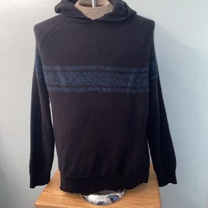 Vince Textured Stripe Linen Cotton Pullover Hoodie Black Pacific Sz L - Picture 1 of 10