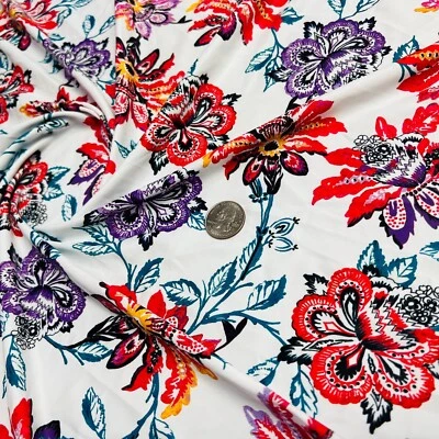 Tela elástica de 4 vías vintage estampado floral spandex 60" de ancho por yarda para trajes de baño Foto 1 de 4