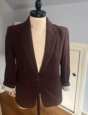 VINTAGE J. CHAQUETA BLAZER CREW MEZCLA CACHEMIR/LANA MUJER TALLA Marrón Un Botón Foto 1 de 4