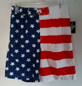 OT REVOLUTION PATRIOTIC USA AMERICAN  FLAG  Boys' Striped Swim Trunks size XL - Picture 1 of 8