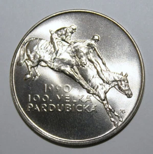 S11 - Czechoslovakia 100 Kr. 1990 Brilliant Unc. Silver Coin - Velka Pardubicka - Picture 1 of 2