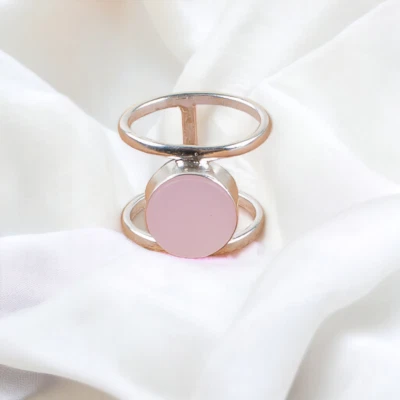 Anel feminino de pedra preciosa natural calcedônia rosa prata esterlina 925 fofo presente - Imagem 1 de 4