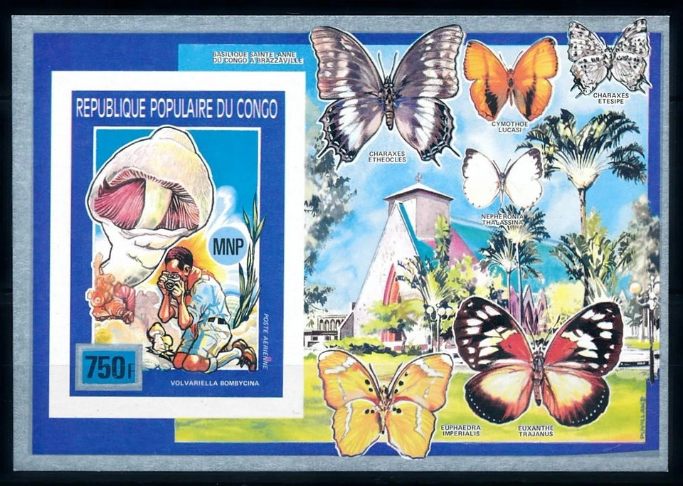 [75557] Congo Brazzaville 1991 Scouting Butterflies Mushrooms Imperf. Sheet MNH - Image 1 of 1