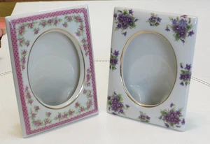 Vintage Lefton Porcelain Frame Violets Rosebuds Gold Trim Set of 2 Japan - Picture 1 of 16